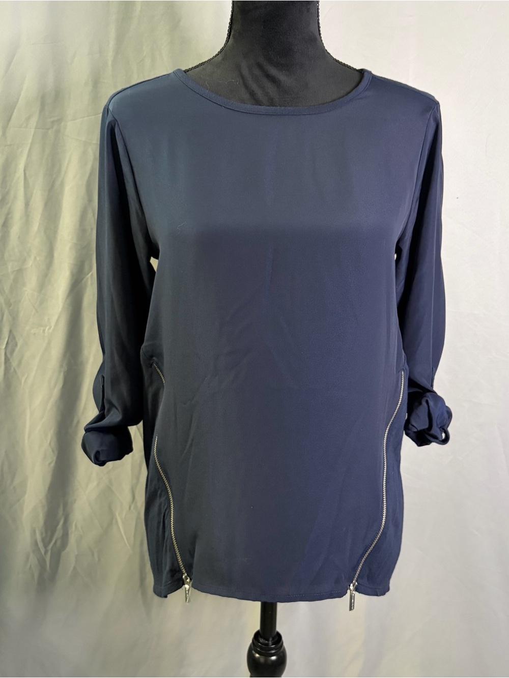 Michael Kors Navy Long-Sleeve Zip-Detail Top